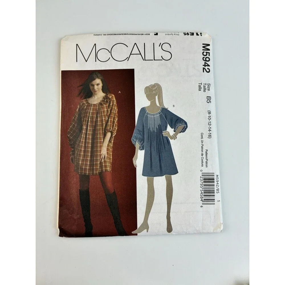 Babydoll Dress Tunic Raglan Sleeves Uncut Pattern M5942 Size 8-16 Y2K Boho Indie